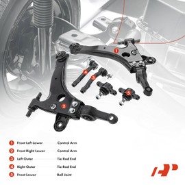 A-Premium Set of 6, Front Lower Control Arm, Lower Ball Joint, Outer Tie Rod End, Compatible with Hyundai Sonata 2002-2005, XG300 2001, XG350 2002-2005, Kia Optima 2001-2005, Magentis 2001-2006