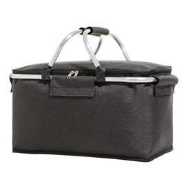 Picnic Bag Foldable Picnic Basket Insulated Comfortable Handle Ice Pockets Cooler Bag for Picnic Travel Camping Black