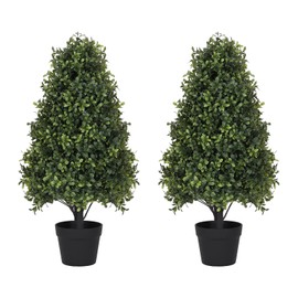 Azoco 2.5ft Topiary Trees Artificial Outdoor 30 inch, Faux Boxwood Plants Outdoor, Cone Artificial Trees with Pot (Indoor/Outdoor) - Set of 2
