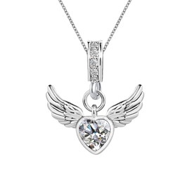 KunBead Guardian Angel Wings Heart Birthstone Sparkling 18 inch Birthday Charm Pendant Necklace for Women