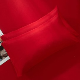 Luxton Set of 2 King Size Pillowcases, Solid Plain Red (50x90cm)