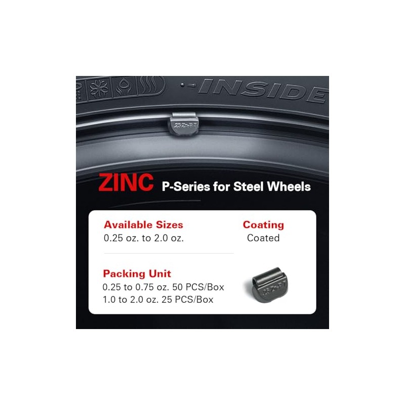 CKAuto P Series Zinc Clip on Wheel Weights 0.25oz, 1/4oz,