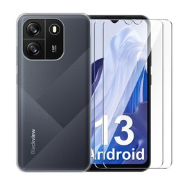 WDMYLFTW Case for Blackview Wave 6C + [2 Pack] Glass Screen Protector Tempered Film - Transparent Silicone Soft Flexible Bumper Shockproof TPU Protective Cover Shell for Blackview Wave 6C (Clear)