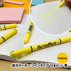 flexoffice 12 Pack Yellow Yellow Highlighter Highlighter Markers Twin Type 1.0mm/4.0mm Quick Dry Smudge Free for School and Office