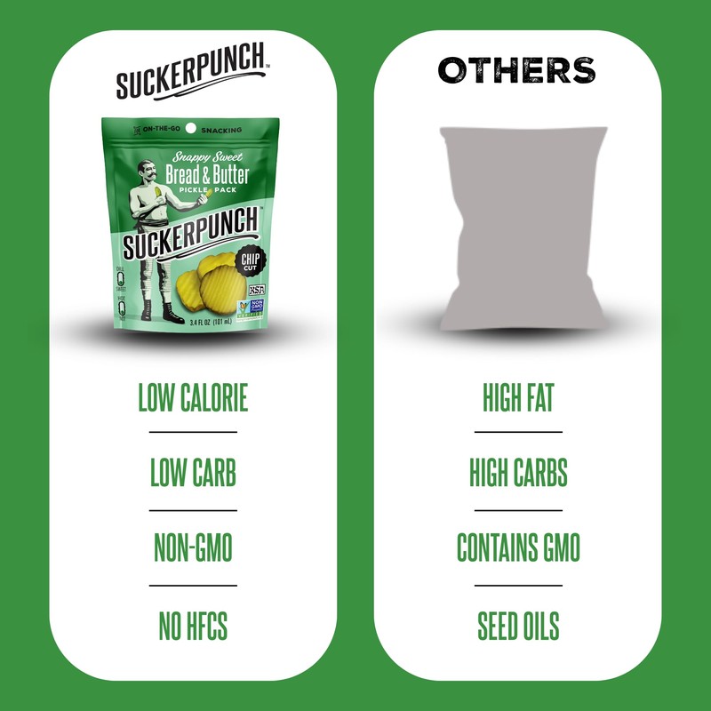 SuckerPunch Snappy Sweet Bread N’ Butter Dill Pickles Chip-Cut, Gluten