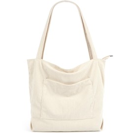 MAMUNU Corduroy Tote Bag for Women, Large Tote Bag with Zipper and Pockets, Cord Tote Bag Handbags for Women Girls, Shoulder Bag with Compartments for College School Travel Shopping Work