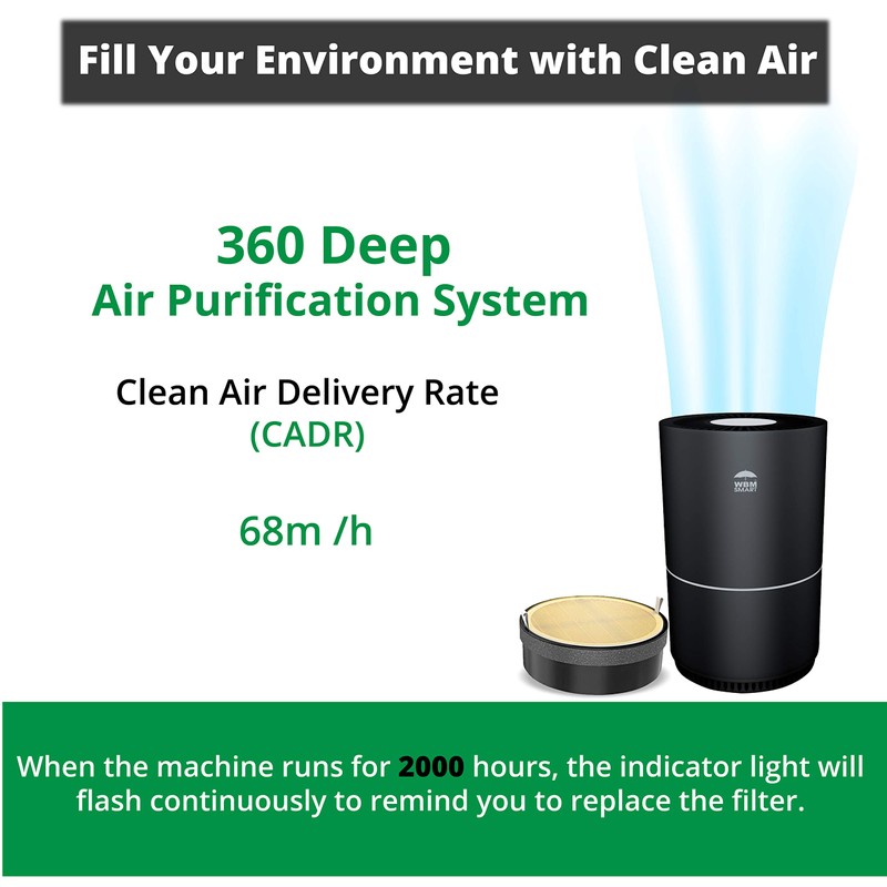 WBM SMART Air Purifier Replacement Filter, 3-in-1 True HEPA, High-Efficiency