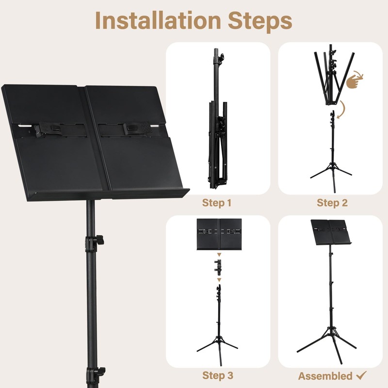 Vekkia Music Stand - Lightweight and Portable, Adjustable Panel Extension