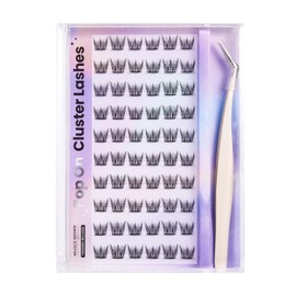 FYB Self-Adhesive Eyelashes Kit, Press On False Eyelashes, Pre-Glued False Eyelashes,Segmented,No Glue,No Makeup Removal,DIY Eyelash Extension Kit for Beginners,with Tweezers (TS04, 60 Pcs)