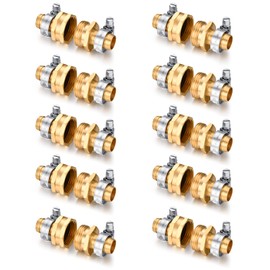 Garden Solid brass Hose Repair Connector with Clamps,Fit for Garden Hose Fitting,Male and Female Hose Fittings 10 Set (5/8"-10 Set)