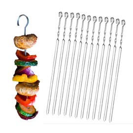 Tenero Barbecue Skewers Pack of 12 Made of High-Quality Stainless Steel for Barbecuing and Campfire, Reusable Kebab Skewers with 37.5 cm Length, Ideal for Meat, Vegetables and Stick Bread
