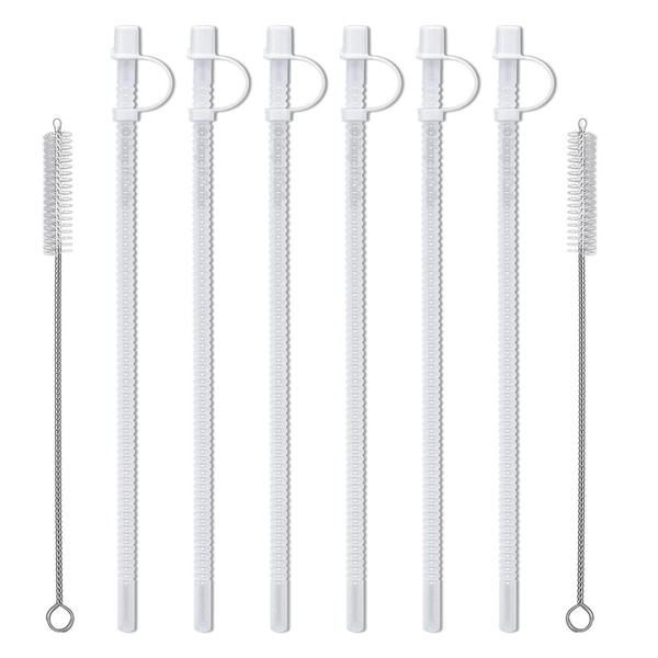 15" Flexible Straws for Jumbo Mugs (6) with 2 Straw Cleaning Brushes