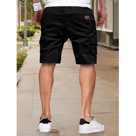 Comdecevis Mens Casual Cargo Shorts Cotton Drawstring Classic Cargo Stretch Short with 6 Pockets Medium Black