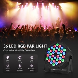 CO-Z Stage Lights, 36 LED Par Lights with Remote, DMX Controller Compatible DJ Lights, Party Lights for Event Wedding Bar Club Music Dance Show Stage Lighting, 2 Pack