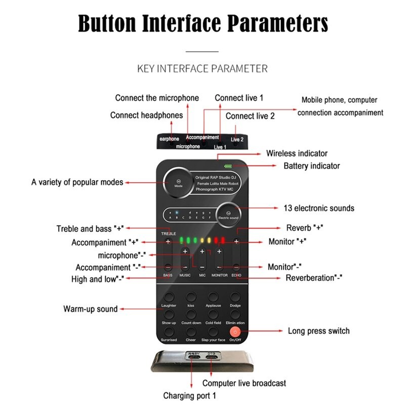 Portable Voice Changer Bluetooth 5.3 Multifunctional Effects Handheld Mini Live