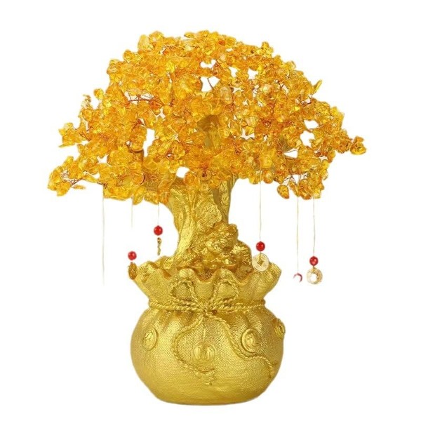 CNYTPE Feng Shui Money Tree with Citrine Crystals in Golden