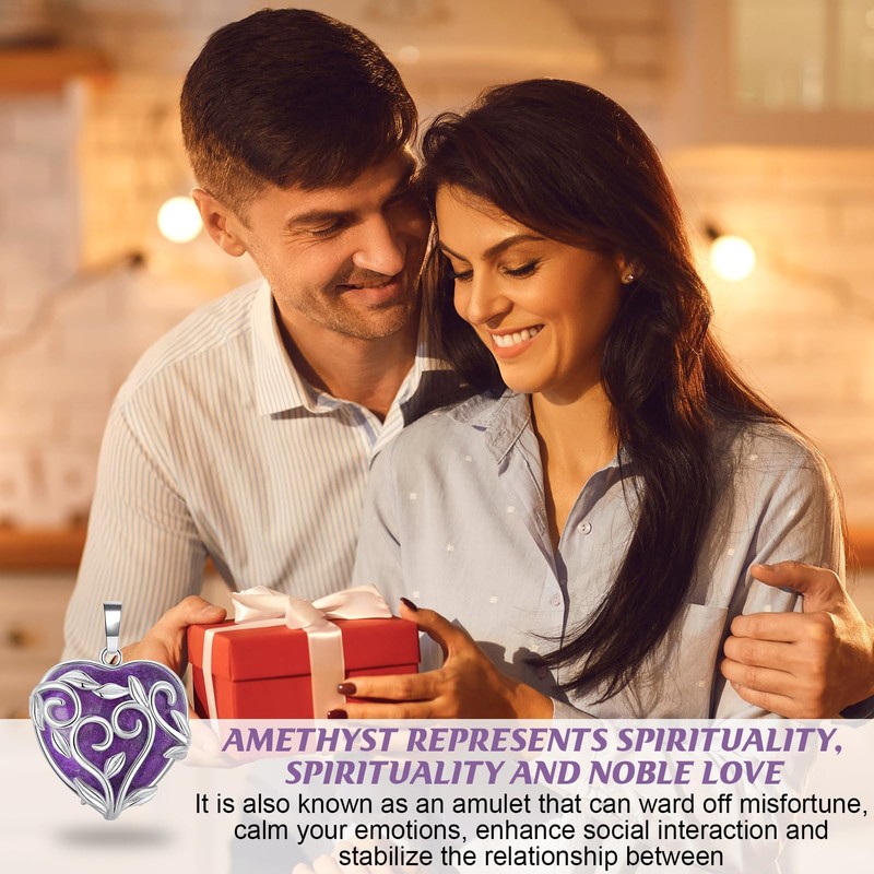 RJLLKD Amethyst Crystal Pendant for Necklace Purple Heart Healing Crystal