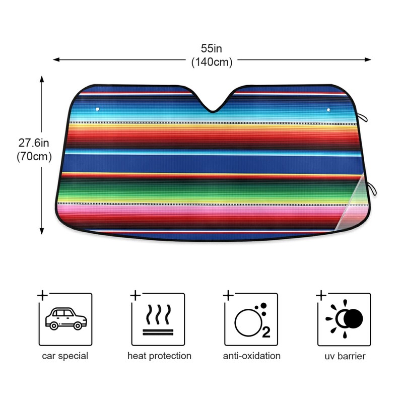 xigua Mexican Serape Blanket Stripes Car Windshield Sun Shade Automotive