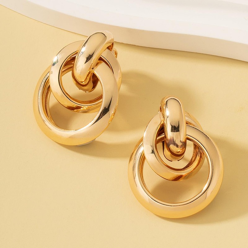 Chunky Gold Knot Earrings for Women Gold Geometric Drop Dangle