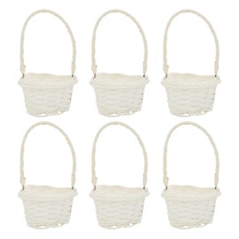DOITOOL 6pcs Wicker Rattan Flower Basket with Handle- White Mini Flower Girl Basket- Small Woven Basket for Hanging Decoration, Storage, Wedding (Heart/ 3.54x3.34x5.89inch)