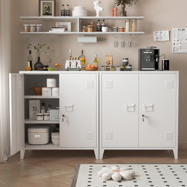 MIOCASA Metal Storage Cabinet with Locking Double Doors, Lockable Steel Cabinet with Adjustable Shelves for Home Office, Garage, Coffee Bar, Entryway