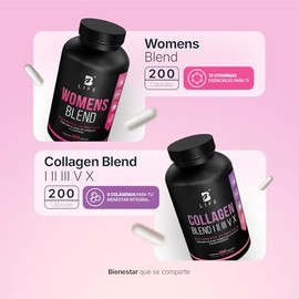 B Life Kit Multivitamínico para Mujer con 200 Cápsulas y Mezcla de 5 Colágenos con 200 Cápsulas | Potenciado Ácido Hialuronico | El dúo favorito para 