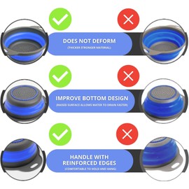 Blue Round Silicone Collapsible Colander – Silicone Round Kitchen Strainers with Plastic Handles Foldable Small Kitchen Strainer Perfect for Draining Pasta Vegetable and Fruit