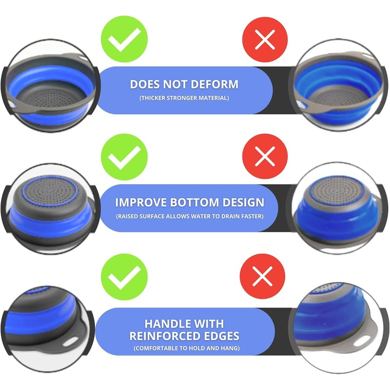 Blue Round Silicone Collapsible Colander – Silicone Round Kitchen Strainers