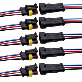 GAOLAOSY 5PCS 3 Pin Car Waterproof Electrical Connector, 16 AWG Quick Disconnect Terminal Wire Connectors Plug, Automotive Male and Female Way Kit for Car Truck Boat Wire Connection (3 Pin)