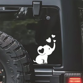 2PCS Charming Elephant & Heart Vinyl Decal 4.53"x5.91" for Cars, Laptops, Bumpers - Playful Animal Design, Waterproof & Durable Car Decal Sticker | #AZ74 (White)