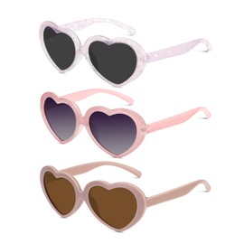 QALLY Kids Sunglasses Polarized Heart-Sunglasses: Toddler girls Sun Glasses with UV Protection for Youth Child 3Pack Age 3-12
