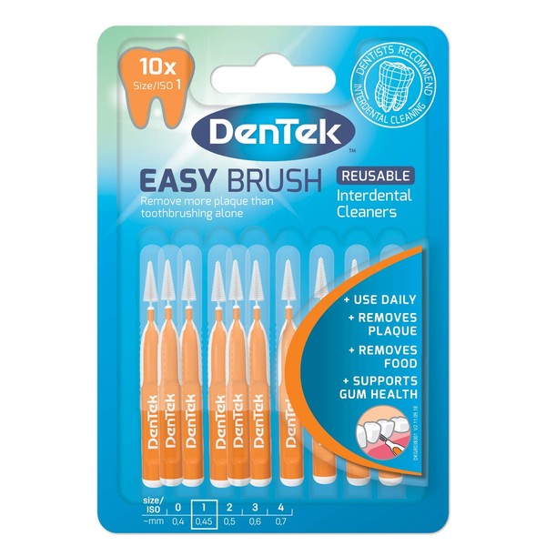 DenTek Easy Brush Interdental Brushes, ISO1/0.45mm for removing food and plaque between teeth. 10 Pack