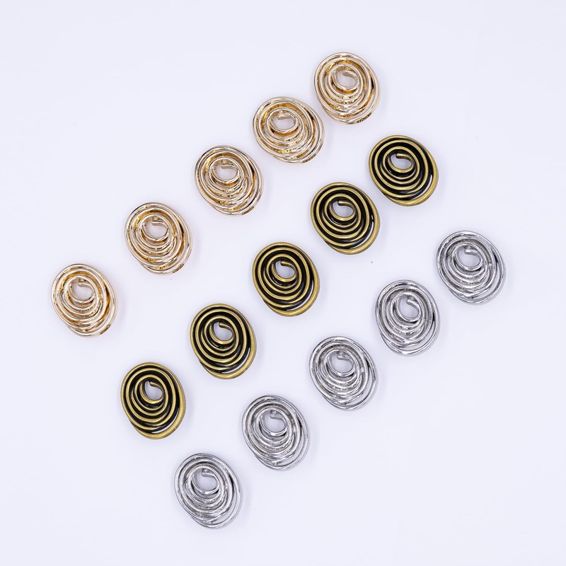 5Pcs Niche Design Geometric Oval Coil Metal Buttons Electroplated Fashion