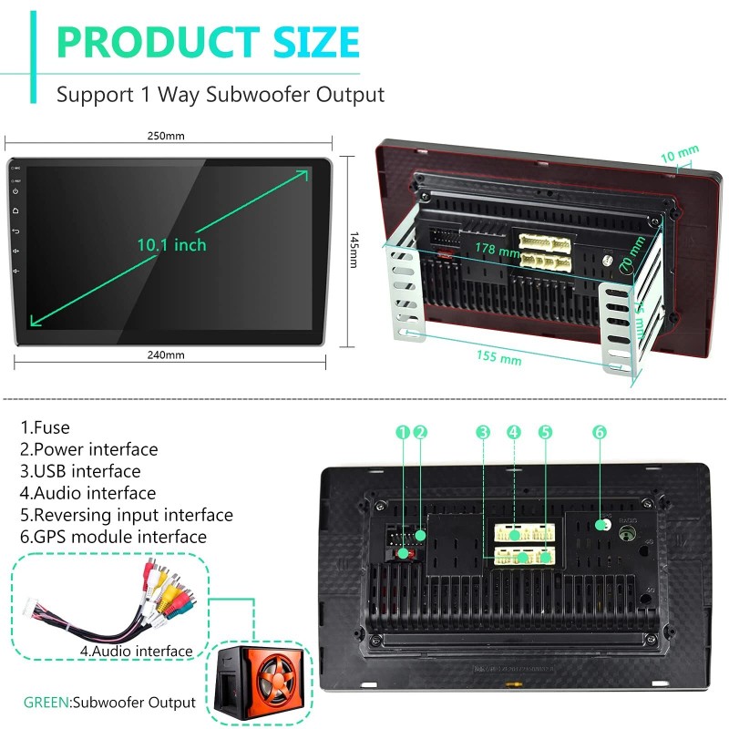 Hodozzy Android Double Din Car Stereo 10.1 Inch Touch Screen