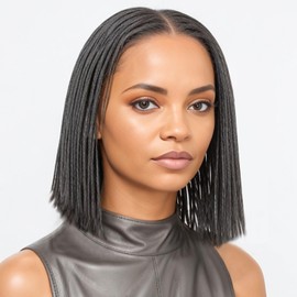 BAOHUKE 10" Salt and Pepper Braided Wig Human Hair Glueless Grey Twist Braided Wig 5x5 Silk Base HD Pre Cut Lace 10inch Short Braided Bob Wig Braided Wig for Black Women