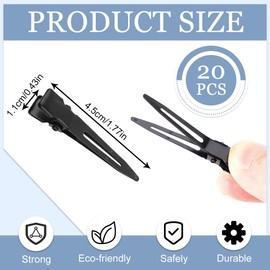 20 Stück Schwarz Alligator EnteBill Haarspangen, Entenschnabel Klemmen Haarklemmen Friseur Stahl-Haarclips, Friseur klammern, Metall Haarspangen für Haarklammern Damen Spangen Friseursalon Mädchen