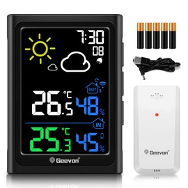 Geevon Weather Station Wireless with Outdoor Sensor, Digital Indoor Outdoor Thermometer Hygrometer with Weather Forecast, Alarm, Max/Min Record (246278 VA Battetries No MSF)