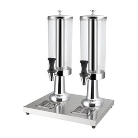 1 Gallon Commercial Beverage Dispenser with Centre Ice Core and Stand Drip Trays Stainless Steel Cold Drink Dispenser for Parties Pub Cafeteria Restaurant Home Hotel (silver, double head)