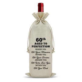 Happy 60th Birthday Gift Drawstring Wine Bag 60 Year Old Birthday Gift for Mum Dad Funny Wine Accessories Gift for Wine Lovers Turning 60 Gift for Colleagues Boss Friends Inspirational Birthday Gift