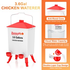 ZenxyHoC 3.6 Gal Chicken Feeder and Waterer Set with Anti-Roost Cone, 3 Height Adjustable Locking Legs for Backyard Flock