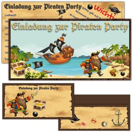BREITENWERK Set of 12 Pirates Invitation Cards with Envelopes - Birthday Invitations for Boys / Girls Children's Birthday Party