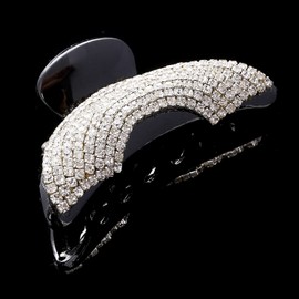 Women Lady Exquisite Black Small Size Acrylic Full Diamond Rhinestones Hair Jaw Clips Hairpin - Fancy Bathe Hair Claw Clip for Medium Hair