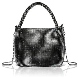 SlHiEke Ladies Black Rhinestone Purse Glitter Crystals Sparkly Clutch Crossbody Bling Small Hand Elegant Handbags Black Rhinestone Evening Bags Purse For Women Wedding Prom Party (Black)