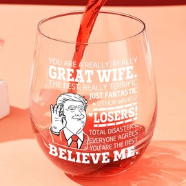 LOTWATEGO Christmas Wife Gifts From Husband - Wife Wine Glass - Anniversary, Birthday Gifts For Wifey - Gifts For Wifey, Her, Mrs On Christmas, Mothers Day - Stemless Glass 16 OZ