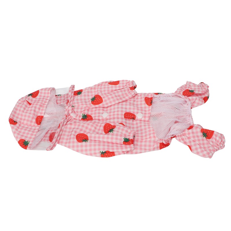 Dog Raincoat Hooded Reflective Breathable Lightweight Strawberry Patterns Puppy Rain