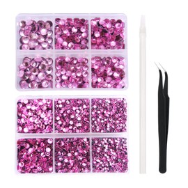 Nibiru 6616pcs Hotfix Rhinestones 5 Mixed Sizes FlatBack Crystal Rhinestones for Crafts Round Glass Gems with Tweezers and Picking Rhinestones Pen(Pink)