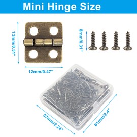 Biaungdo 60 Pcs Metal Mini Hinges, 180 Degree Rotation Miniature Furniture Hardware Cabinet Mini Hinges for Jewelry Box Closet DIY Accessories with Mounting Nails(13x12mm, Bronze)