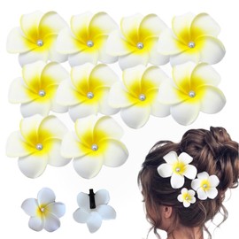 6Pcs Hawaiian Plumeria Flower Hair Clips with Pearl, 5cm and 7cm, Beach Wedding Party Barrettes