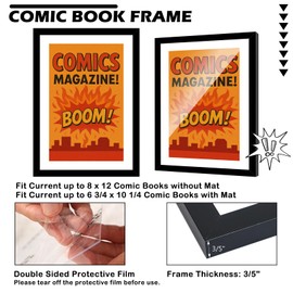 8 Pack Comic Book Frame Fits Current up to 6 3/4 x 10 1/4 Comic Book with Mat, Or 8x12 Photos Without Mat, Comic Book Display Frame with Shatter Resistant Plexiglass for Wall and Tabletop, Black