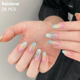 DUKASOU Gel Nail Strips for Women(No UV Light Needed), 22Pcs Graduated Rainbow Gel Nail Stickers Kit, Gel Nail Wraps Fit for Home Travel Party Wedding, Includes Prep Pads, Nail File & Wood Stick